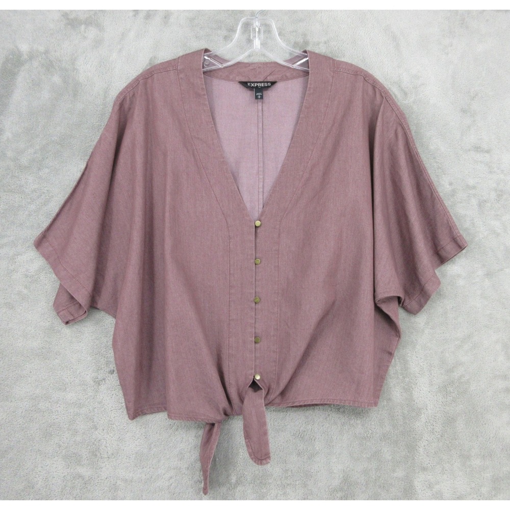 Express Top Womens Size S Mauve Pink Tie Front Button Boxy Relaxed Cropped